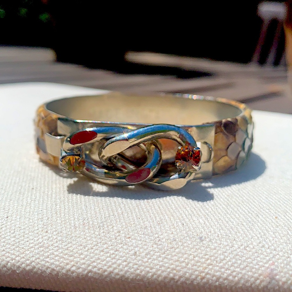 Python Amber Crystail Silver Braided Bangle Italy - image 5